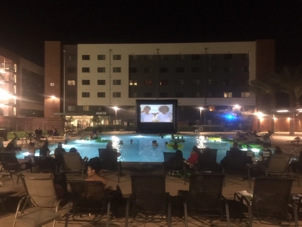 Park movie night using inflatable screen