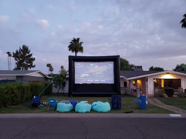 Outdoor projector and screen rental in use