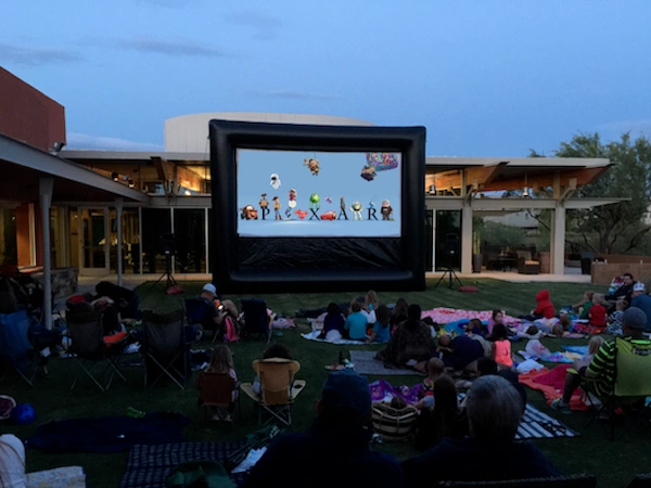 Inflatable movie screen at a school field